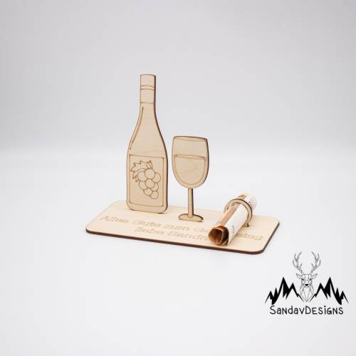 Geldgeschenk Weinflasche - aus Holz personalisiert