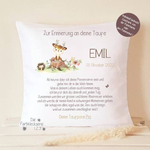 Taufgeschenk Junge Taufkissen mit Spruch Hirsch