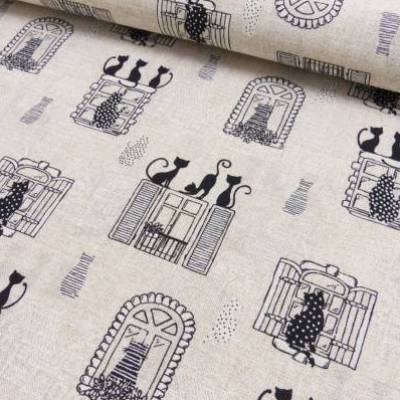  Dekostoff Ottomane  Katzen am Fenster, natur  (1m /12,00€)