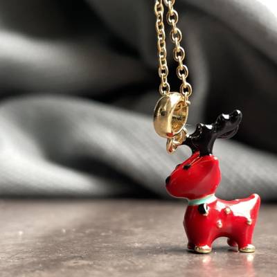 Kette Rentier rot emailliert und vergoldet als niedliches weihnachtliches Geschenk für sie süßes Weihnachtsgeschenk Schm