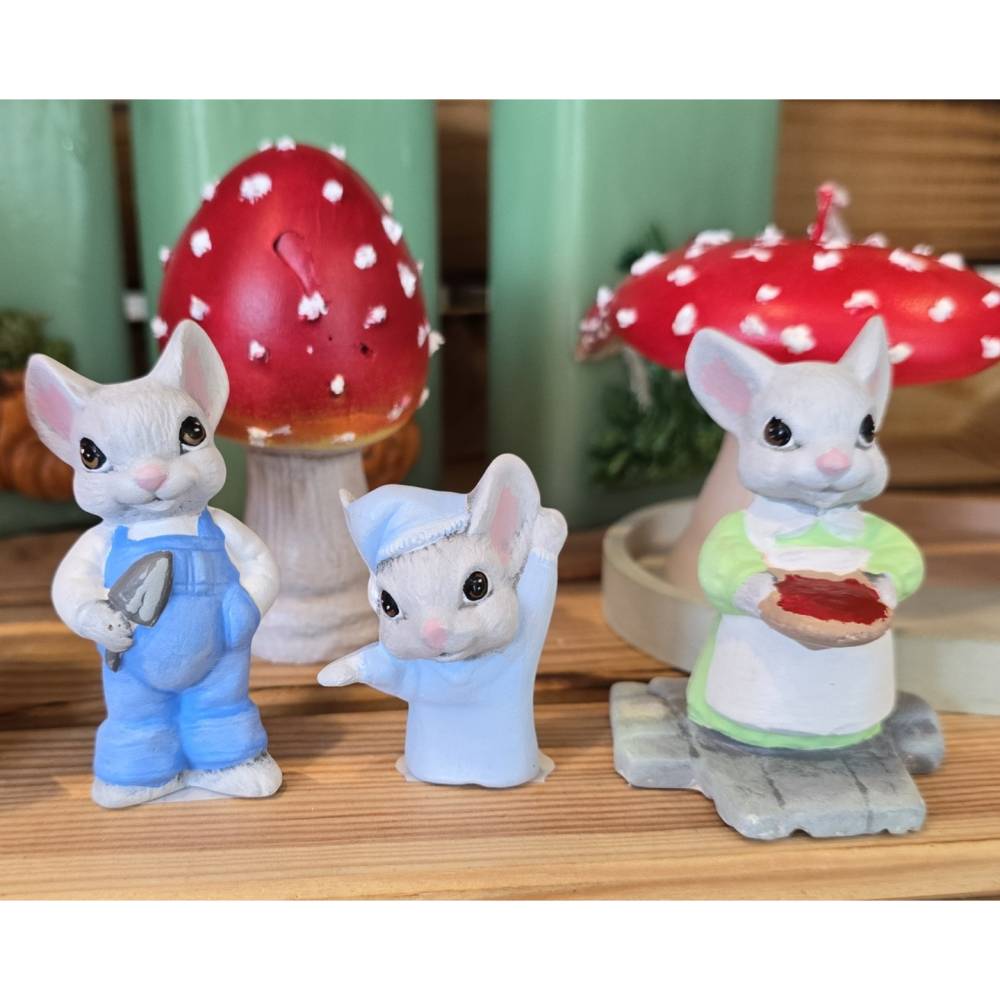 Deko Keramik Figuren - Mäusefamilie Papa Mama Kind