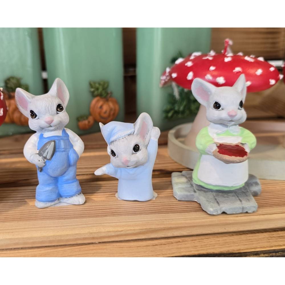 Deko Keramik Figuren - Mäusefamilie Papa Mama Kind