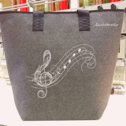 Shopper Filz personalisiert Notenschlüssel bestickt Musik Noten Tasche