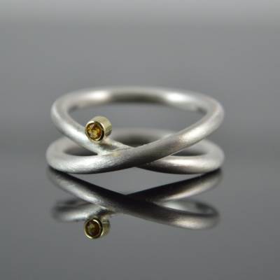 Silber-Ring "Unendlich 2" 925er Silber 585er Gelbgold Citrin