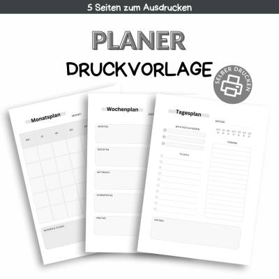 Planer deutsch A4 | Tagesplaner | Wochenplaner | Monatsplaner | Druckvorlage zum Selberdrucken | Digitaler Download
