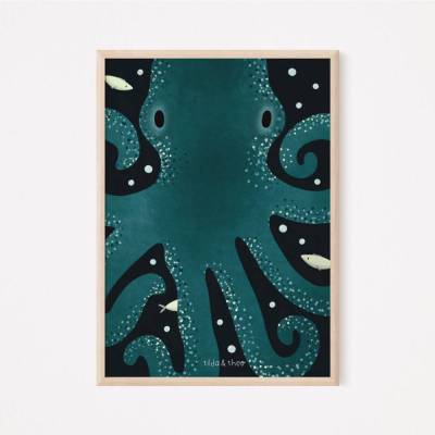 Poster Krake Meer Oktopus - Kinderzimmer Ozean Kinderposter Kraken - Meer Babyzimmer Poster - Kunstdruck Meerestier