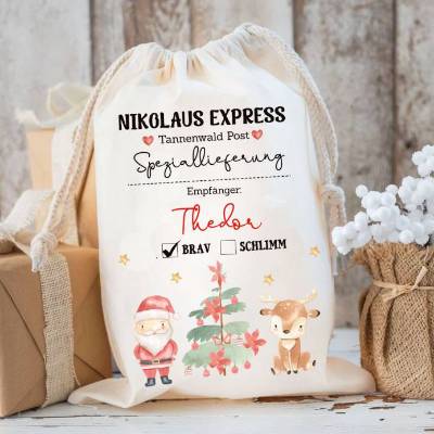 Nikolaussack mit Name personalisiert, Weihnachtssäckchen für Geschenke, Nikolausgeschenk, Nikolausbeutel Weihnachten