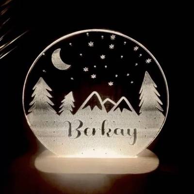 Personalisierte  Geschenk-  Deko Nachtlicht - Geschenk Geburtstag  -Weihnachtgeschenk für alle Familien-Winter-Wald-Mond