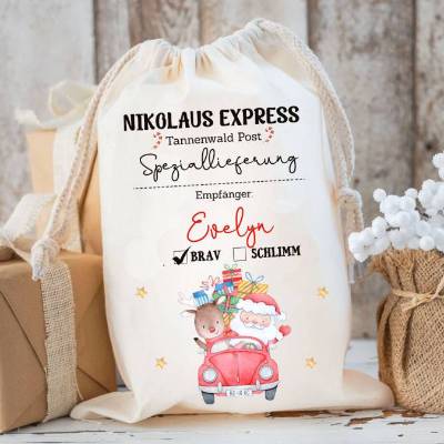 Nikolaussack mit Name personalisiert, Weihnachtssäckchen für Geschenke, Nikolausgeschenk, Nikolausbeutel Weihnachten