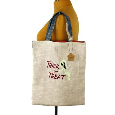 Handgefertigte Halloween-Tragetasche 43x37cm Nachtleuchtendes Gespenst