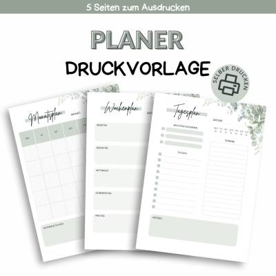 Planer deutsch A4 | Tagesplaner | Wochenplaner | Monatsplaner | Druckvorlage zum Selberdrucken | Digitaler Download