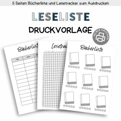 Leseliste & Lesetracker PDF – Bücherliste zum Ausdrucken | 5 Designs (DIN A4, deutsch)