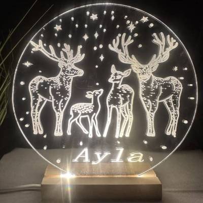 Personalisierte  Geschenk-  Deko Nachtlicht - Weihnachtgeschenk für alle Familien-Rentierfamilie-Schnee- Wald-