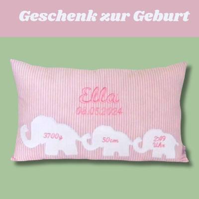 Personalisiertes Geburtskissen – Geschenk zur Geburt mit Namen, Gewicht & Größe, bestickt – Babykissen für frischgebackene Eltern
