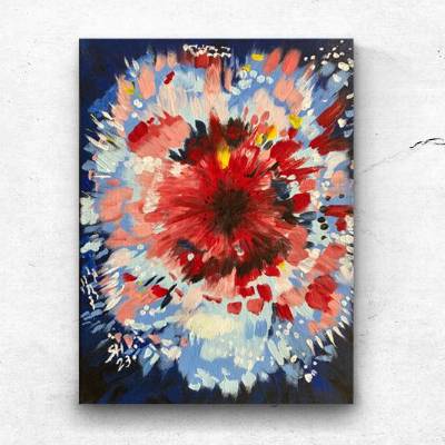 Abstrakte Winterblume Acrylbild handgemalt  - Einzelstück, 40x30cm