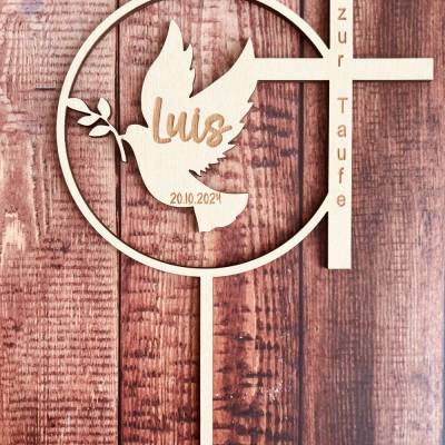 Caketopper zur Taufe personalisiert und graviert, Caketopper zur Geburt, baptism Caketopper, Kuchendekoration, Tortenfig