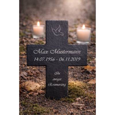 Schieferkreuz 30x20cm personalisiert – Grabschmuck mit individueller Wunschgravur
