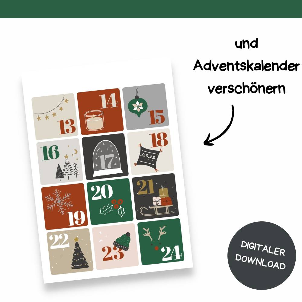Adventskalender Zahlen zum Ausdrucken – PDF Druckvorlage für DIY Adventskalender & Bastelprojekte Bild 4