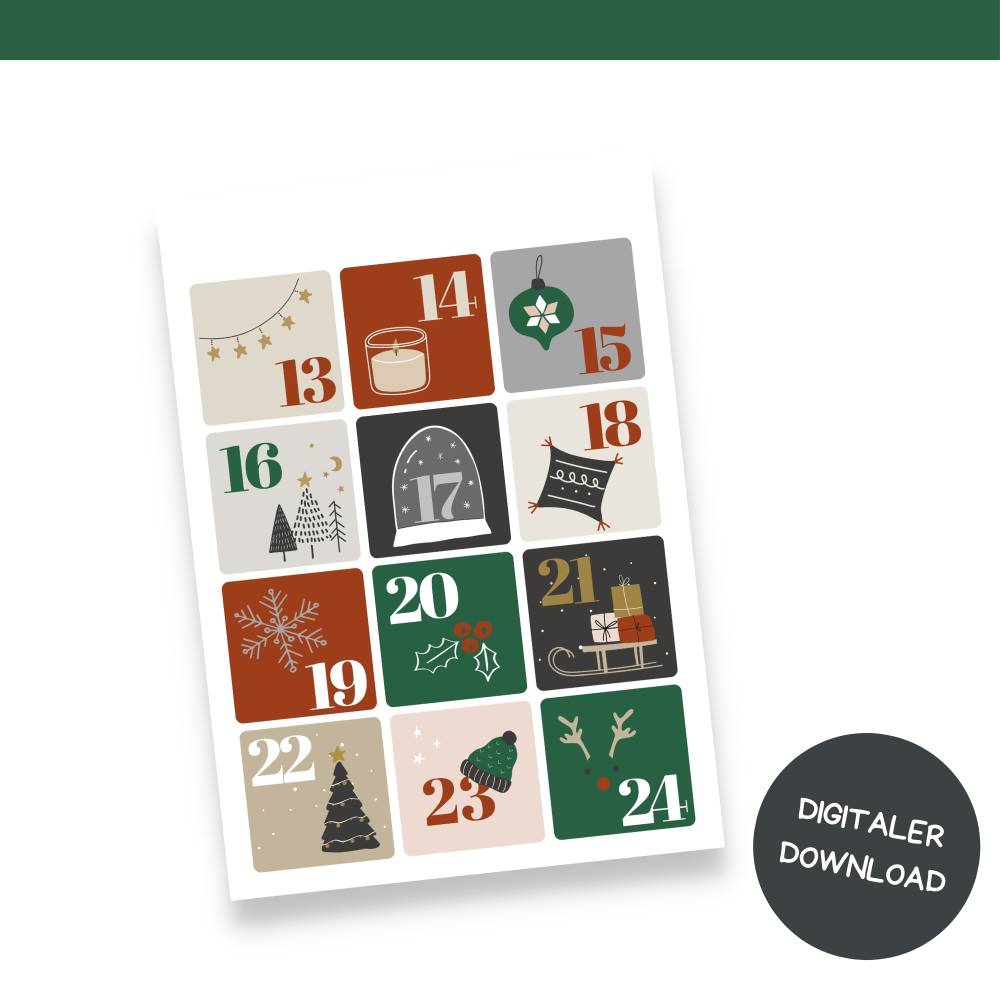 Adventskalender Zahlen zum Ausdrucken – PDF Druckvorlage für DIY Adventskalender & Bastelprojekte Bild 6