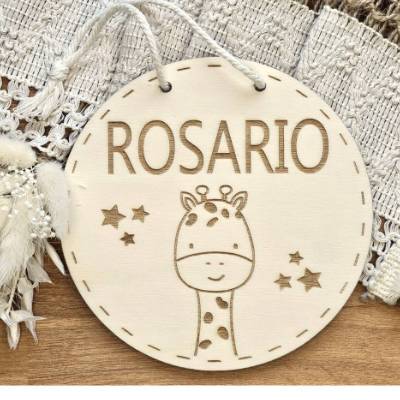 Namensschild Kind mit Giraffe, personalisiertes Schild Kinderzimmer mit Namen, Holzschild Tiere personalisiert