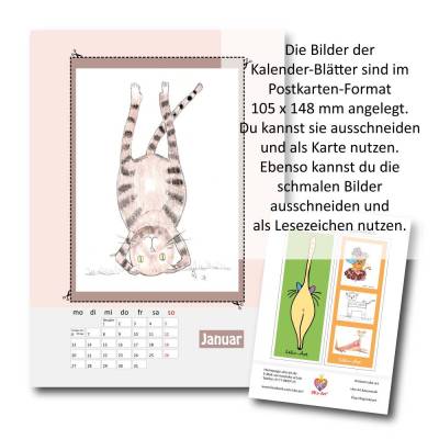 Wandkalender Katzen 2025, Kalender Din A5, 15 Blatt, 13 Postkarten + 3 Lesezeichen zum Ausschneiden