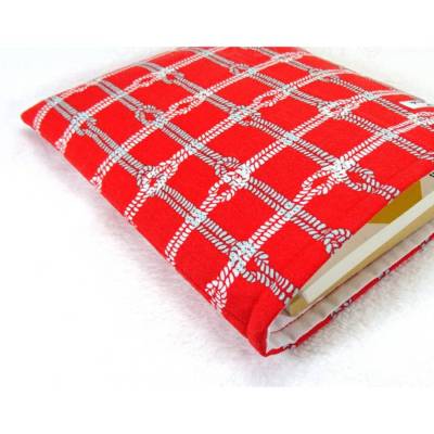 Buchhülle Bücher Tablet Stoffhülle, Gr. M Hülle, Büchertasche Knoten Muster rot weiß, by BuntMixxDESIGN