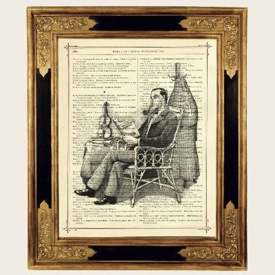 Sherlock Holmes liest ein Buch Bücherwurm Violine - Dark Academia Steampunk Druck auf antiker viktorianischer Buchseite