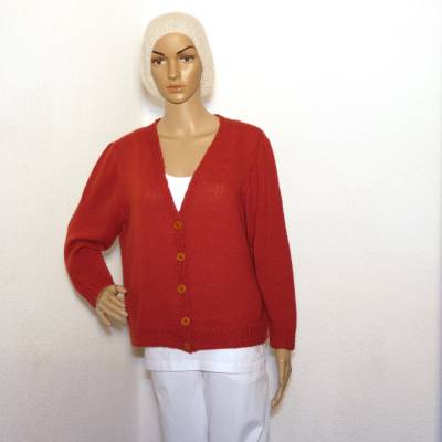 Handgestrickte Damenjacke aus Merinowolle in Ziegel – Größe 36, exklusiv & warm