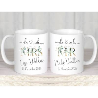 Hochzeitsgeschenk personalisiert Tassen Set mit Namen Brautpaar Hochzeit Geschenk Kaffeetasse