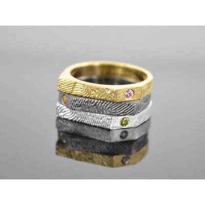 Ringset oder Einzelring Fingerabdruck "Geo" aus 925er Silber rhodiniert schwarzrhodiniert vergoldet