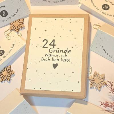 Adventskalender – 24 Gründe Warum ich dich lieb hab – Personalisierbare Kärtchen mit Geschenkbox