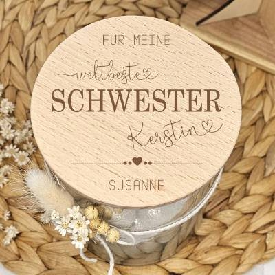 Personalisiertes Geschenk Schwester, Vorratsglas weltbeste Schwester, Geschenkidee Tante, Süßigkeiten, Bonbonglas, Glas