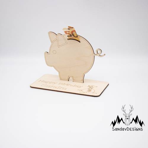 Geldgeschenk Sparschwein - aus Holz personalisiert