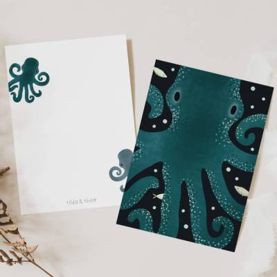 Postkarte Krake Meerestier Ozean - Kinderkarte Meer Oktopus - Kraken Geburtstag Postkarte Geburtstagsgrüße Meerestiere