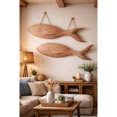 Deko Holzwal, Walfisch aus Holz groß 70cm