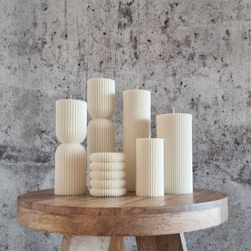 Sparset 6er Set handgegossene Kerzen - Sojawachs - Gerippte Säulen & Rillenkerzen, vegan, nachhaltig, minimalistisch