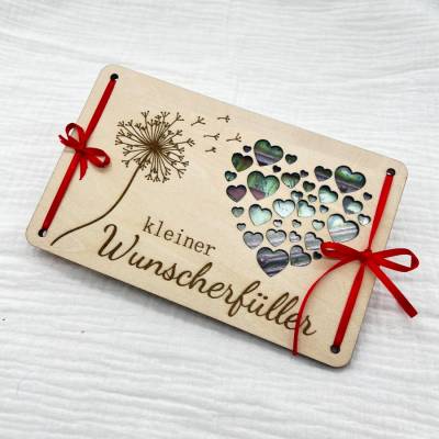 Geldgeschenk aus Holz Kleiner Wunscherfüller Geldgeschenk Pusteblume Geldkarte aus Holz