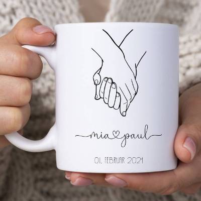Hochzeitsgeschenk Tasse mit Namen personalisiert Herz