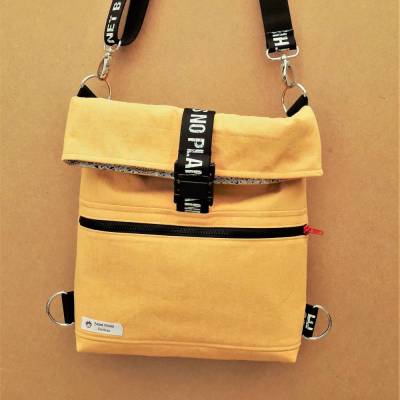 Umhängetasche und Rucksack 'Ella' aus gelbem Jeansstoff