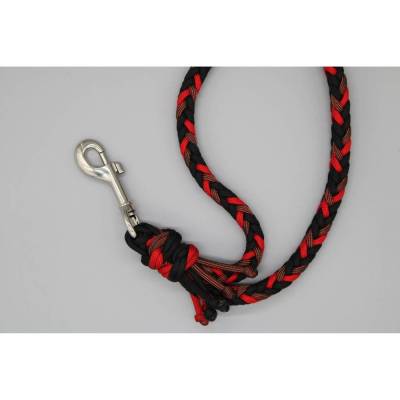 Kurzführer für Hunde aus Paracord geflochten in Schwarz, Rot und Bronze