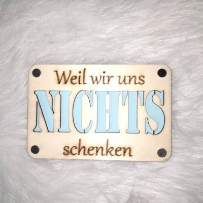 Karte, Geldgeschenk "Nichts" aus Holz, personalisierbar