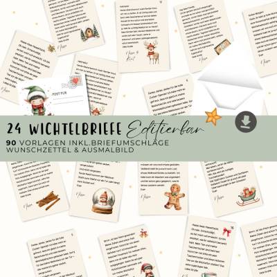 Wichtelbriefe mit 24 Wichtelgeschichten editierbar zum Ausdrucken, Wichtelzubehör Post Set Adventskalender