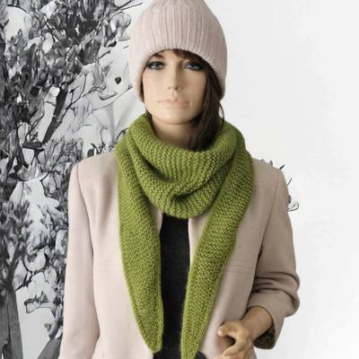 Dreieckstuch, olivgrün, Wolle, Mohair, gestrickt, Schal, Strickschal 