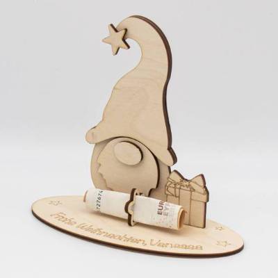 Geldgeschenk Weihnachtswichtel - aus Holz personalisiert