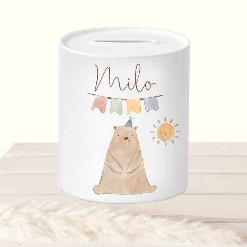 Geburtsgeschenk Baby personalisiert, Spardose Kind Bär, Geschenk zur Geburt, Geldgeschenk Geburt, Sparschwein Geburt Bab