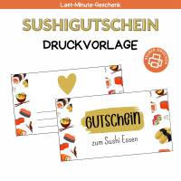 Gutschein für Sushi Druckvorlage - Gutschein Vorlage als Last Minute Geschenk zum Selberdrucken - Digitaler Download