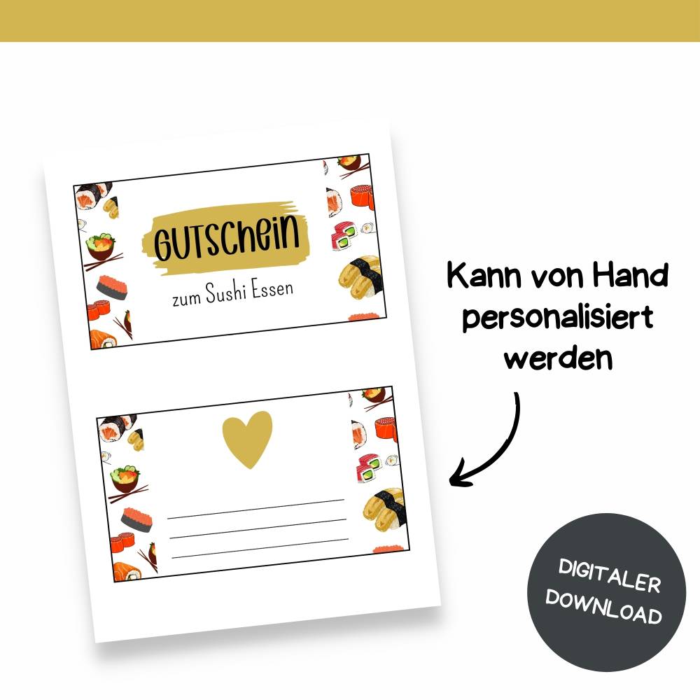 Gutschein für Sushi Druckvorlage - Gutschein Vorlage als Last Minute Geschenk zum Selberdrucken - Digitaler Download Bild 3