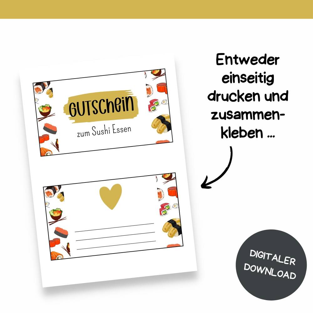 Gutschein für Sushi Druckvorlage - Gutschein Vorlage als Last Minute Geschenk zum Selberdrucken - Digitaler Download Bild 4