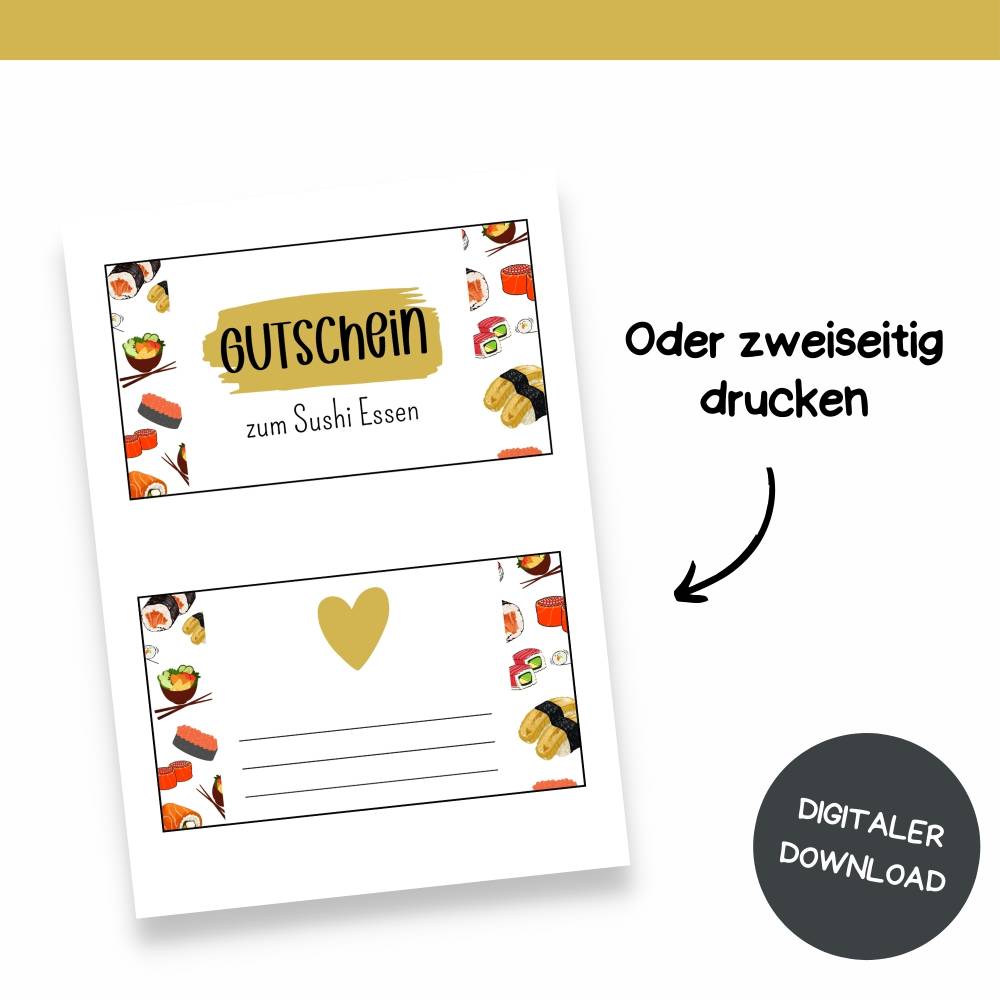Gutschein für Sushi Druckvorlage - Gutschein Vorlage als Last Minute Geschenk zum Selberdrucken - Digitaler Download Bild 5