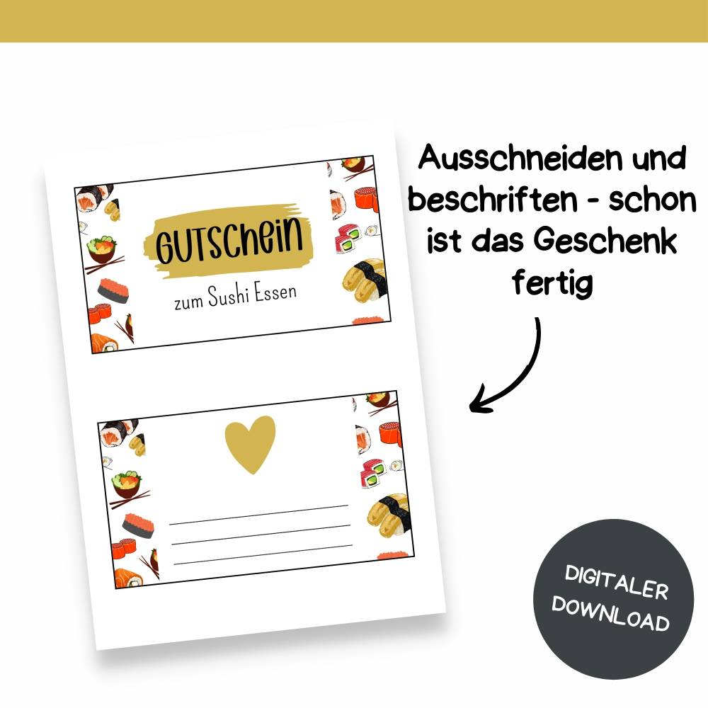 Gutschein für Sushi Druckvorlage - Gutschein Vorlage als Last Minute Geschenk zum Selberdrucken - Digitaler Download Bild 7